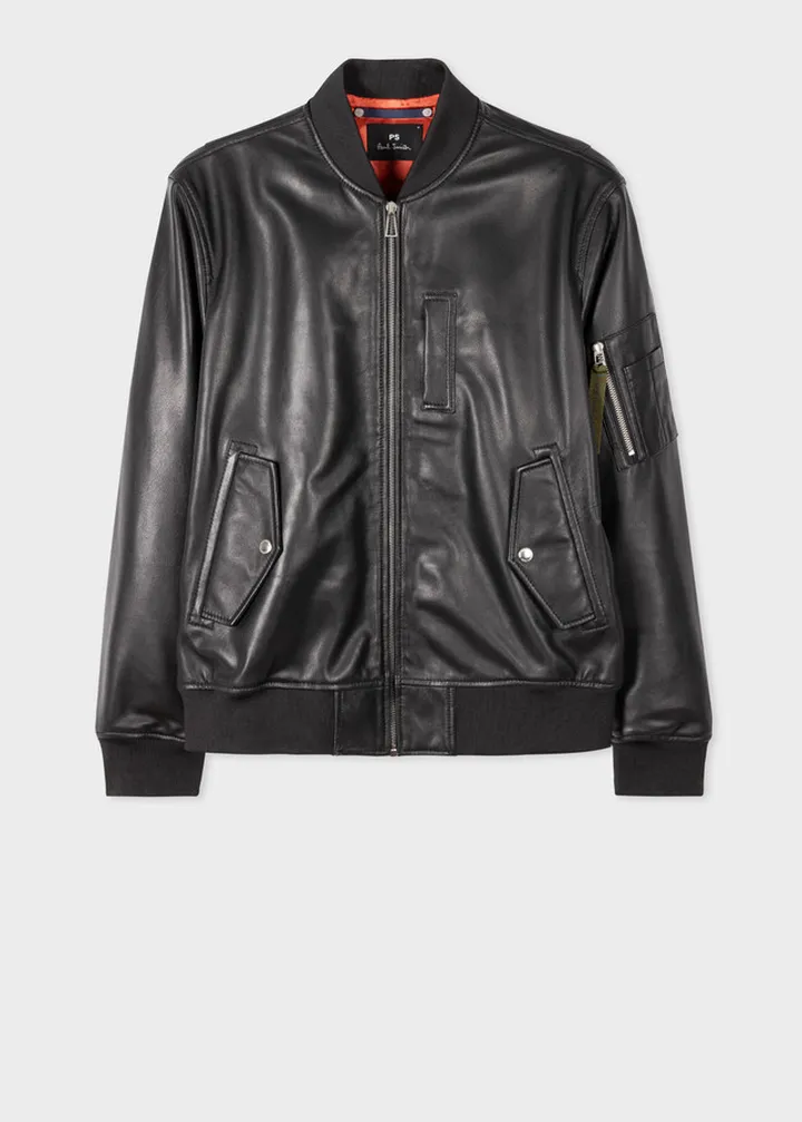 Black Leather Bomber Jacket