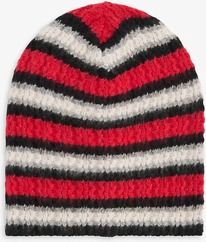 Erl Mens Red Striped Knitted Beanie