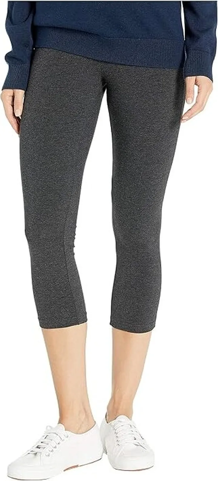 HUE Wide Waistband Blackout Cotton Capri Leggings (Graphite Heather) Women's Casual Pants