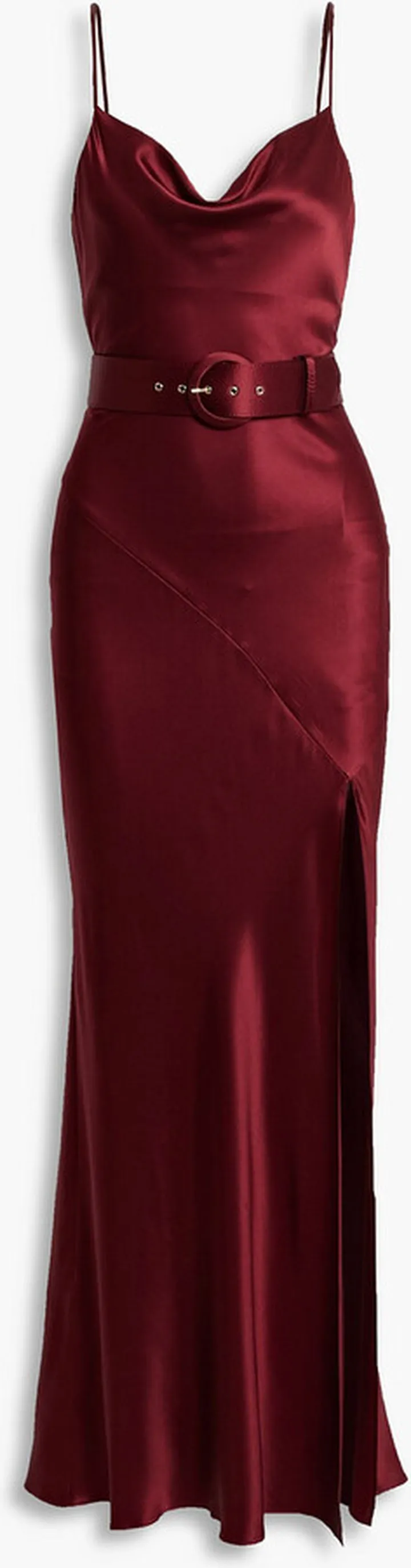 Belted draped silk-satin maxi slip dress