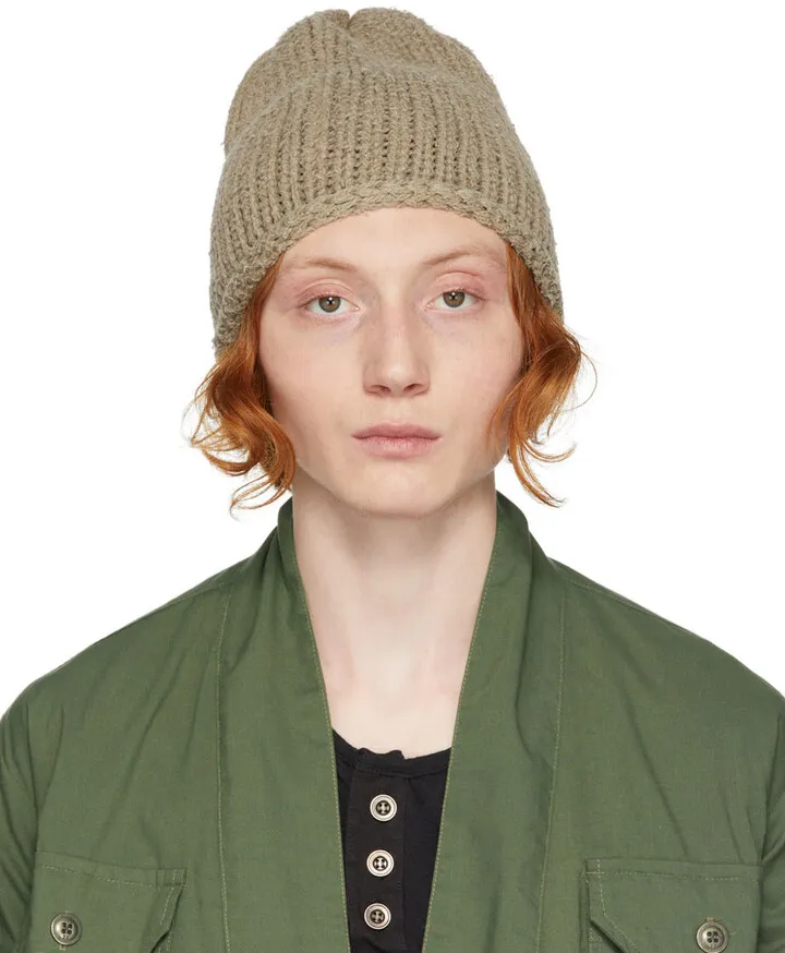 Greg Lauren Khaki Rib Knit Beanie