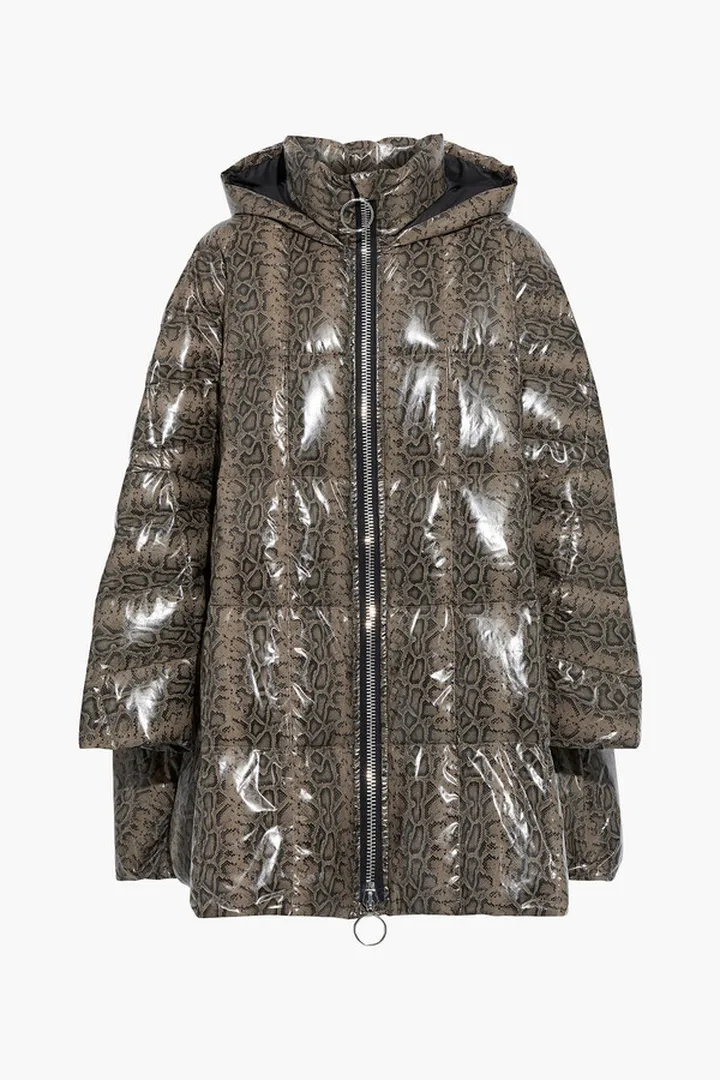 Cropped Pyramide snake-print quilted coated-shell hooded down coat