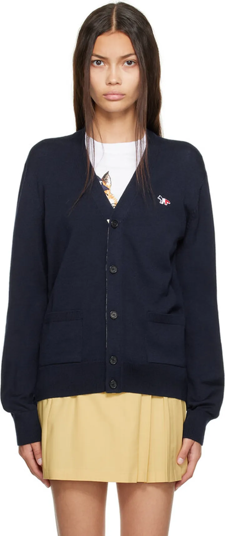 Maison Kitsuné Navy Tricolor Fox Patch Cardigan