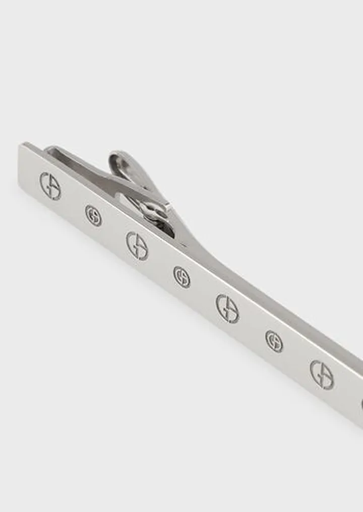 Silver tie bar with embossed logo