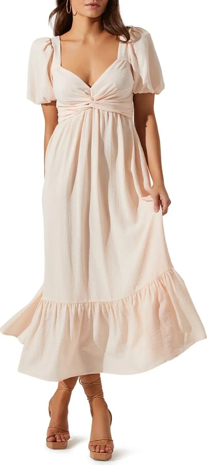 Tie Back Puff Sleeve Midi Dress