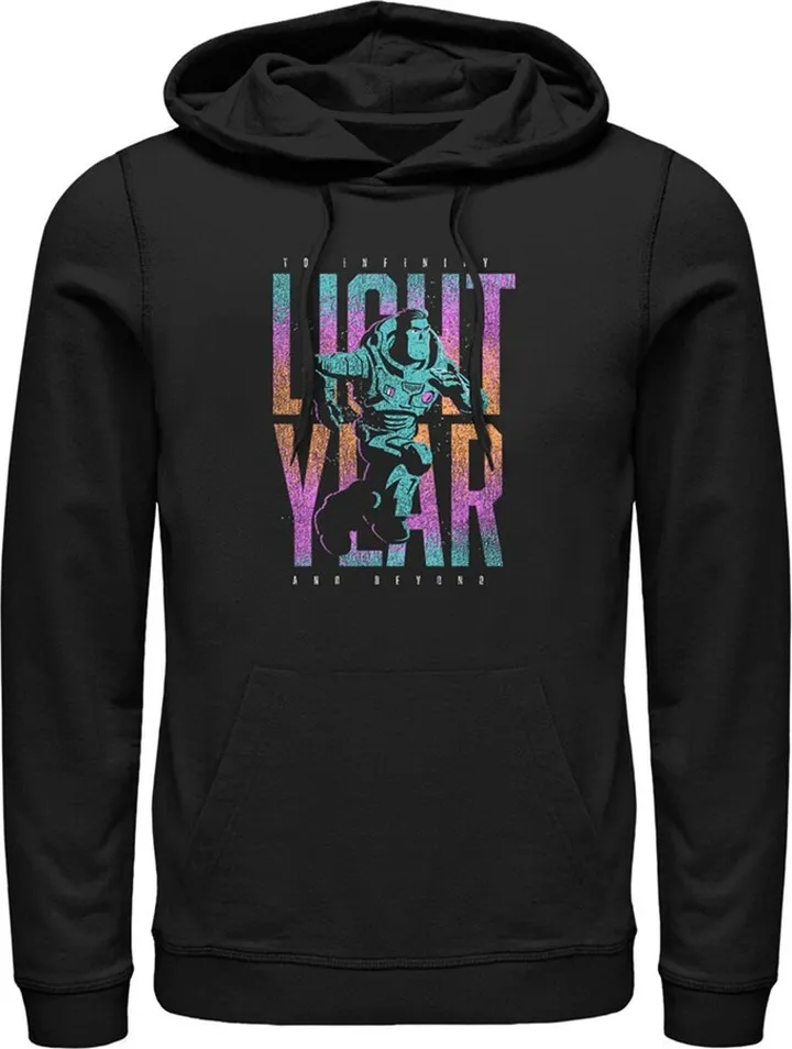 Men's Lightyear Colorful Logo Pull Over Hoodie - Black - Medium