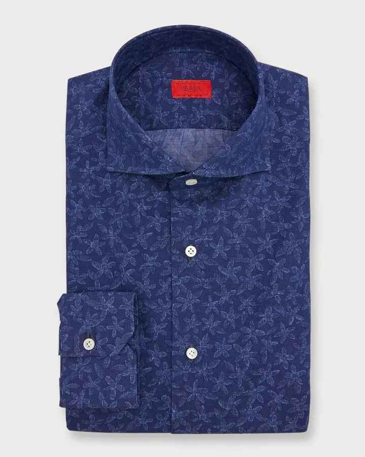 Men's Tonal Floral Cotton Sport Shirt