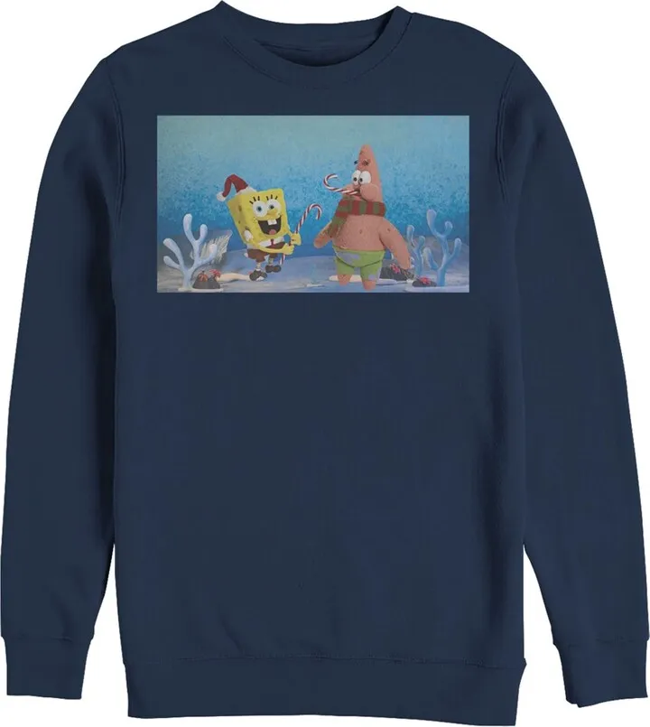 Men's SpongeBob SquarePants Christmas Candy Canes Sweatshirt - Navy Blue - Small