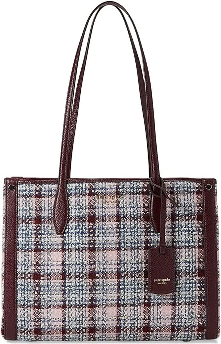 Kate Spade New York Market Tweed Fabric Medium Tote (Dark Merlot Multi) Tote Handbags