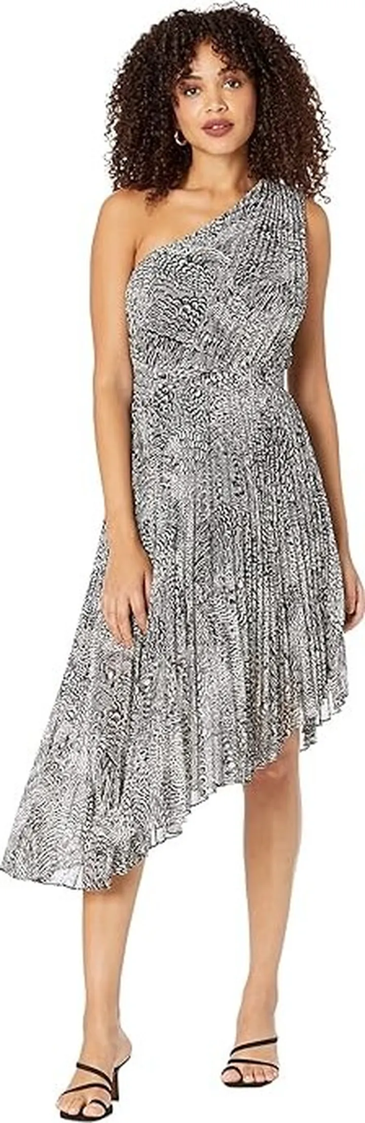 BCBGMAXAZRIA One Shoulder Printed Cocktail Dress (Black Combo) Women's Clothing