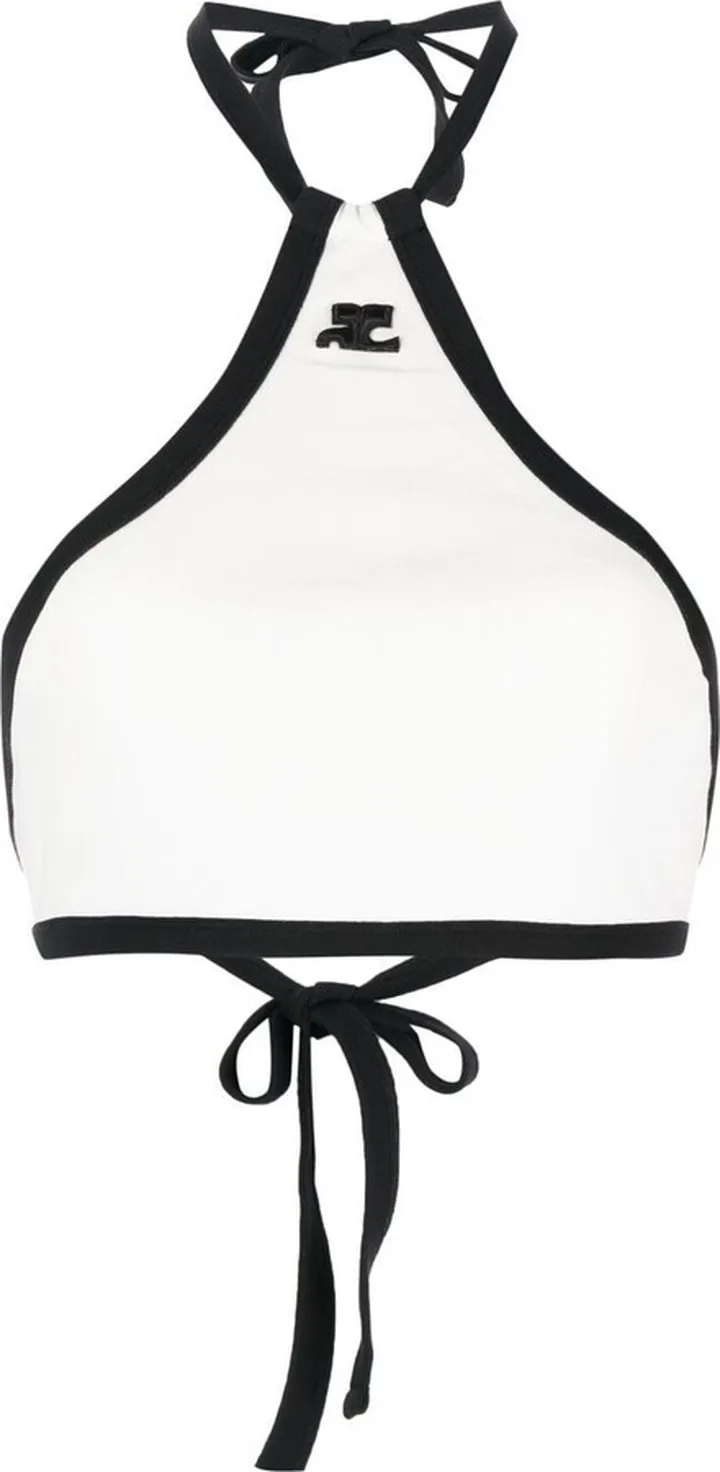 White Logo Embroidered Halterneck Crop Top