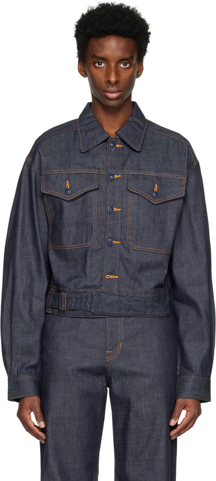 Sasquatchfabrix. Blue Tropical Dress Denim Jacket