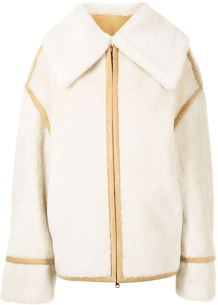 Oversize-Collar Pilot Shearling Jacket