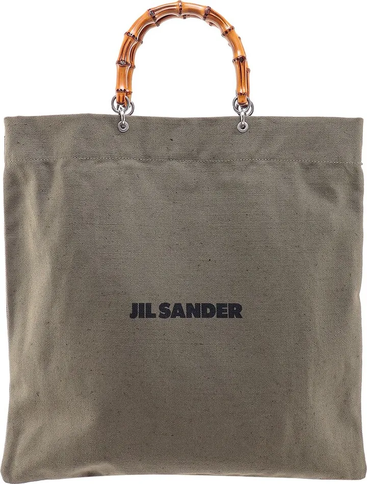 Linen shoulder bag with logo print