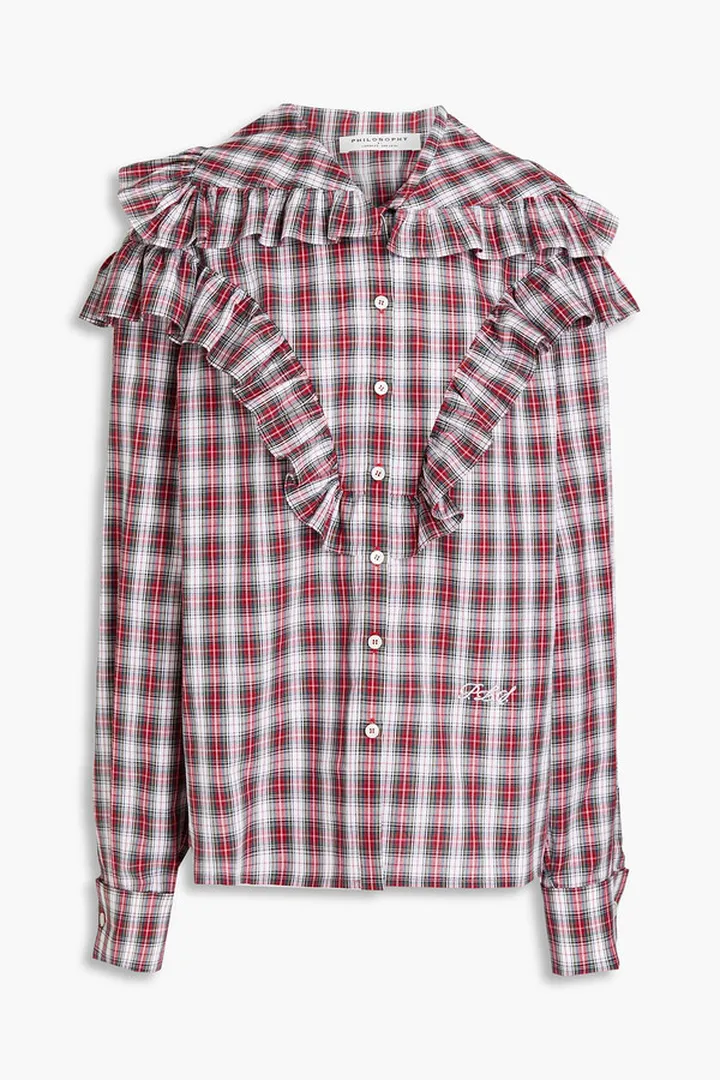 Ruffled checked cotton shirt