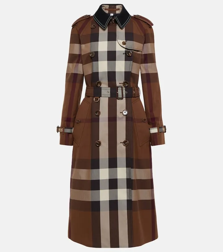 Checked gabardine trench coat