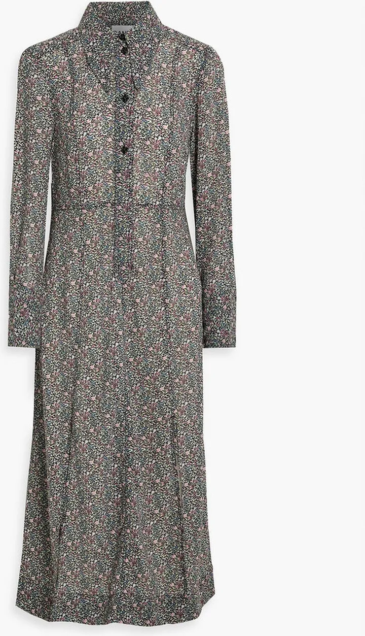 Printed crepe midi shirt dress