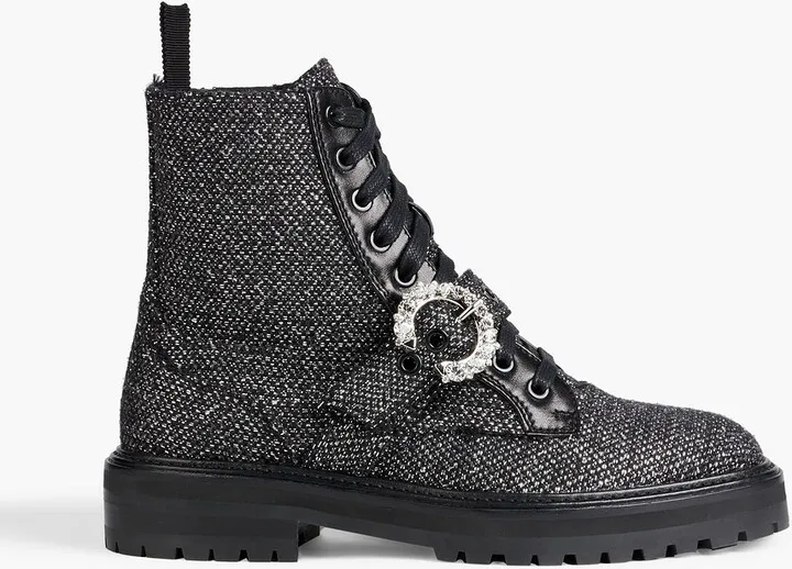 Cora embellished metallic tweed combat boots