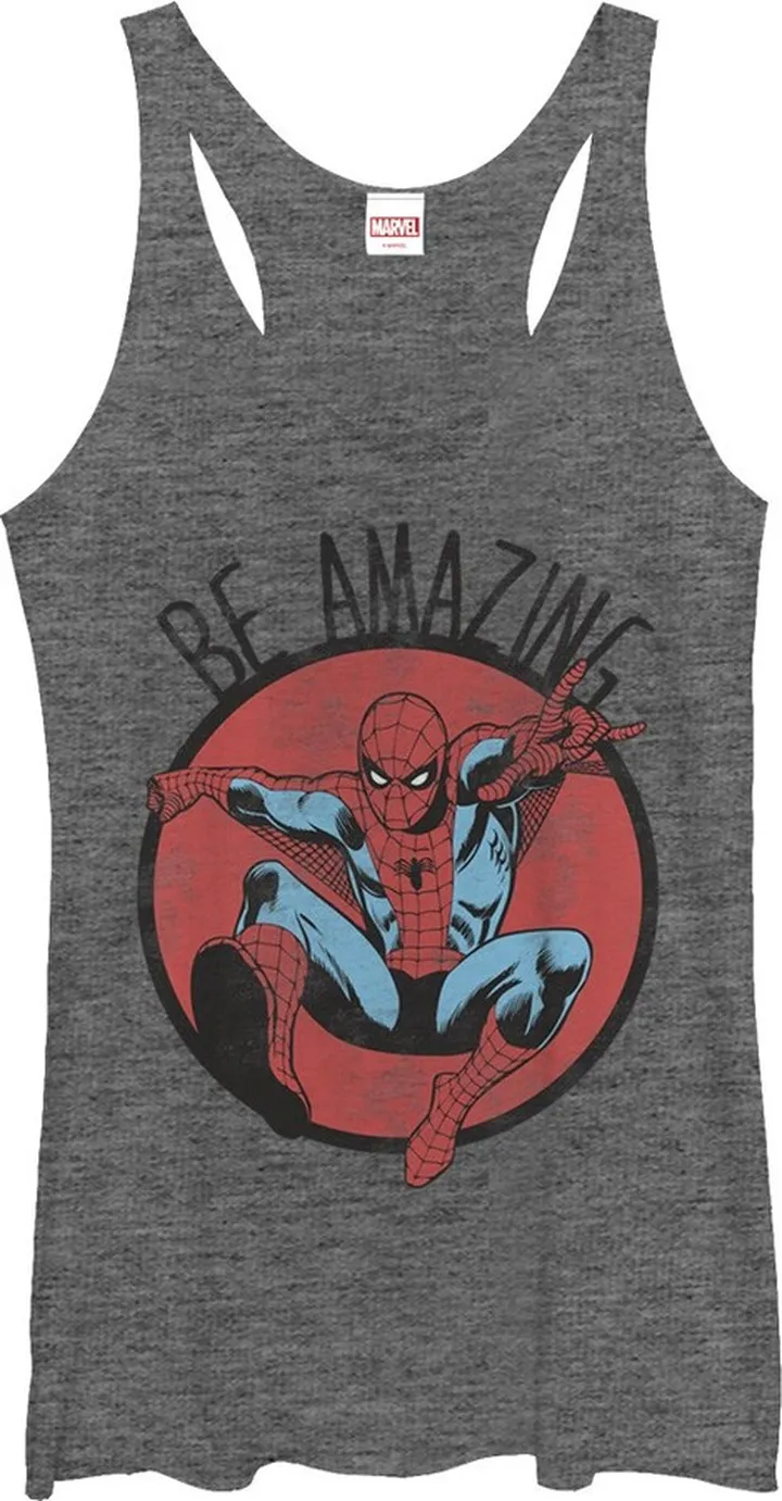 Women's Marvel Spider-Man Be Amazing Racerback Tank Top - Gray Heather - Medium
