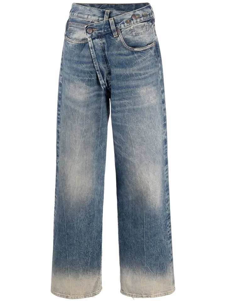 Crossover Waistband Wide-Legged Jeans