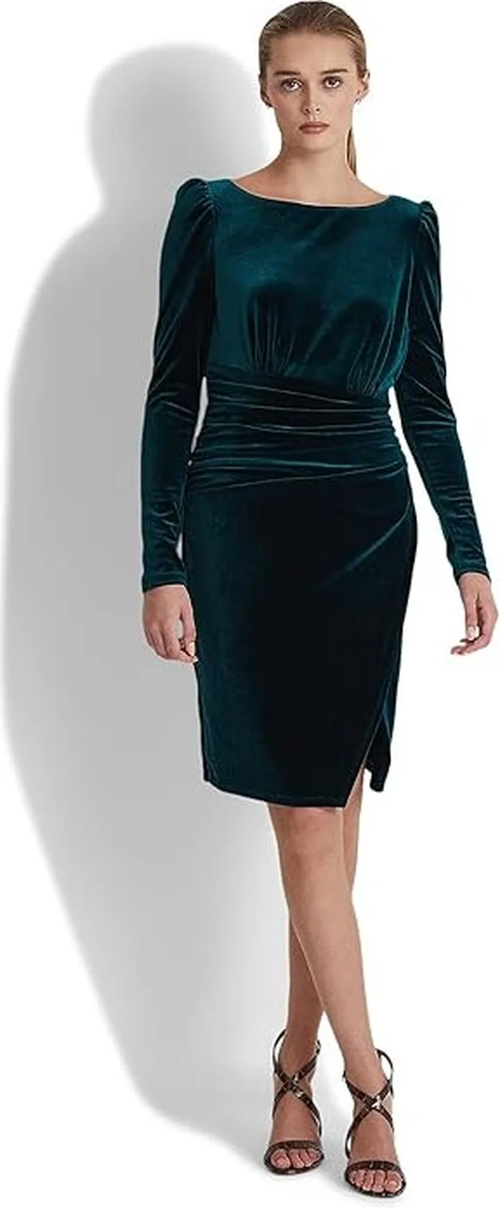 LAUREN Ralph Lauren Velvet Puff-Sleeve Cocktail Dress (Hunter Green) Women's Dress
