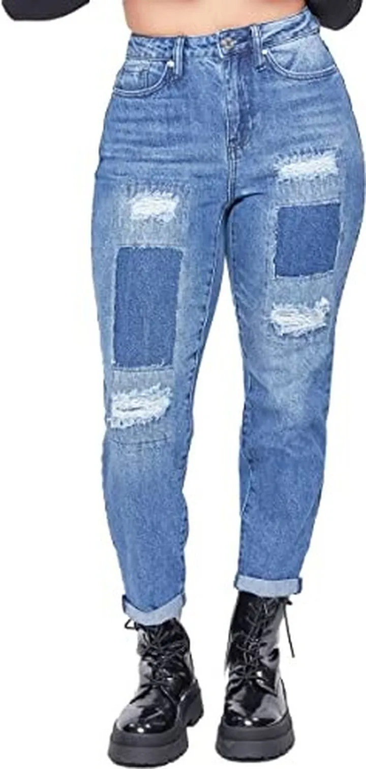 YMI Junior Dream High-Rise Straight Patchwork Jean