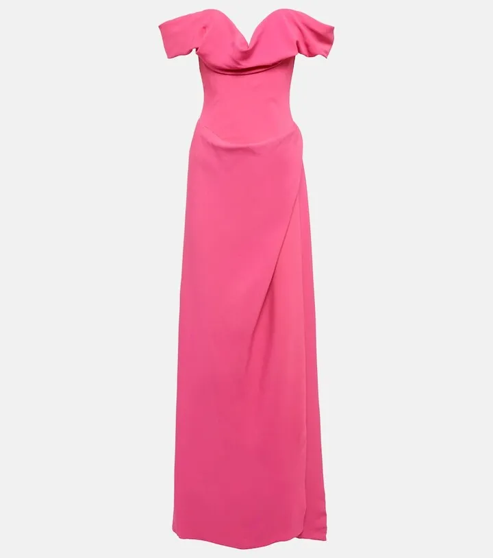 Oriana crepe off-shoulder gown