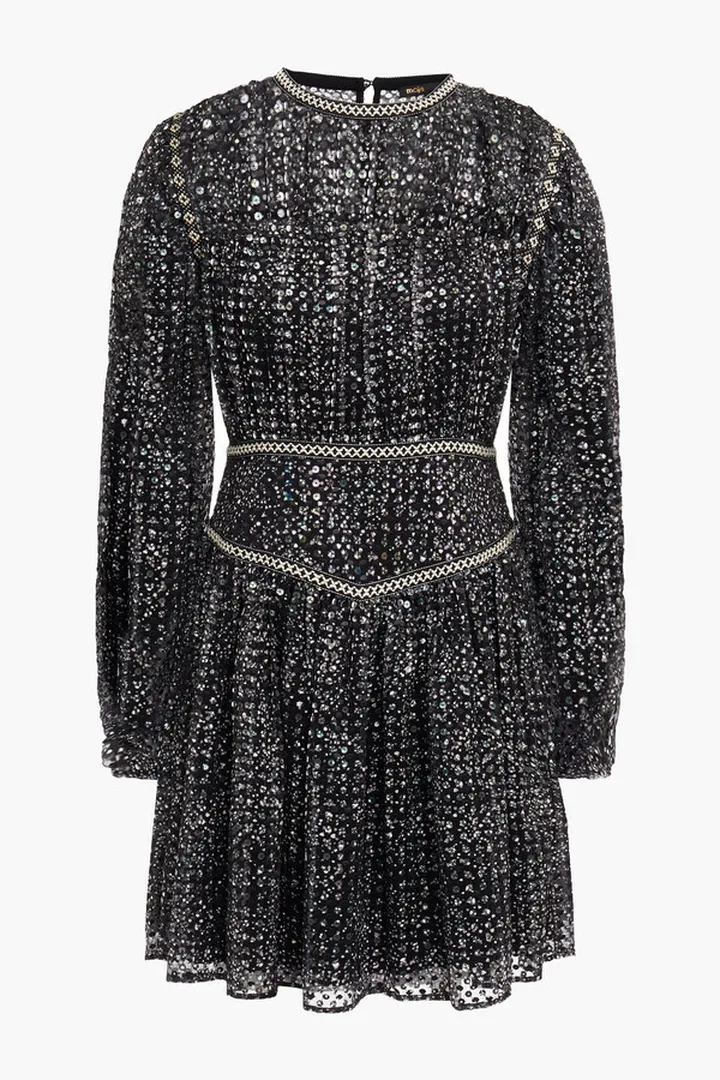 Sequined printed chiffon mini dress