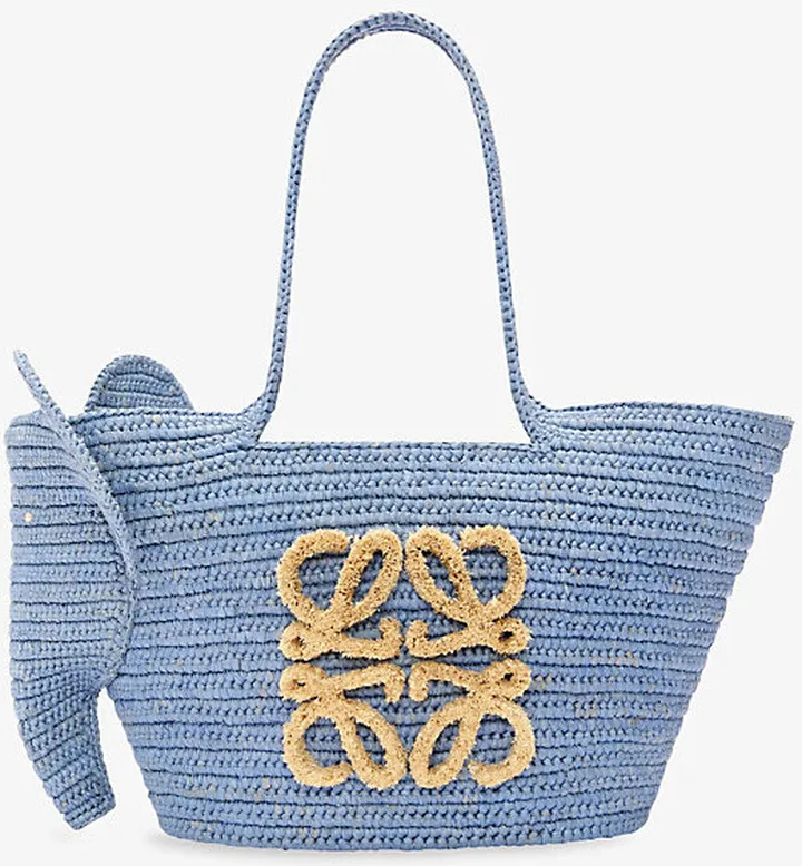 Womens Denim Blue x Paula's Ibiza Elephant Woven Shoulder Basket bag