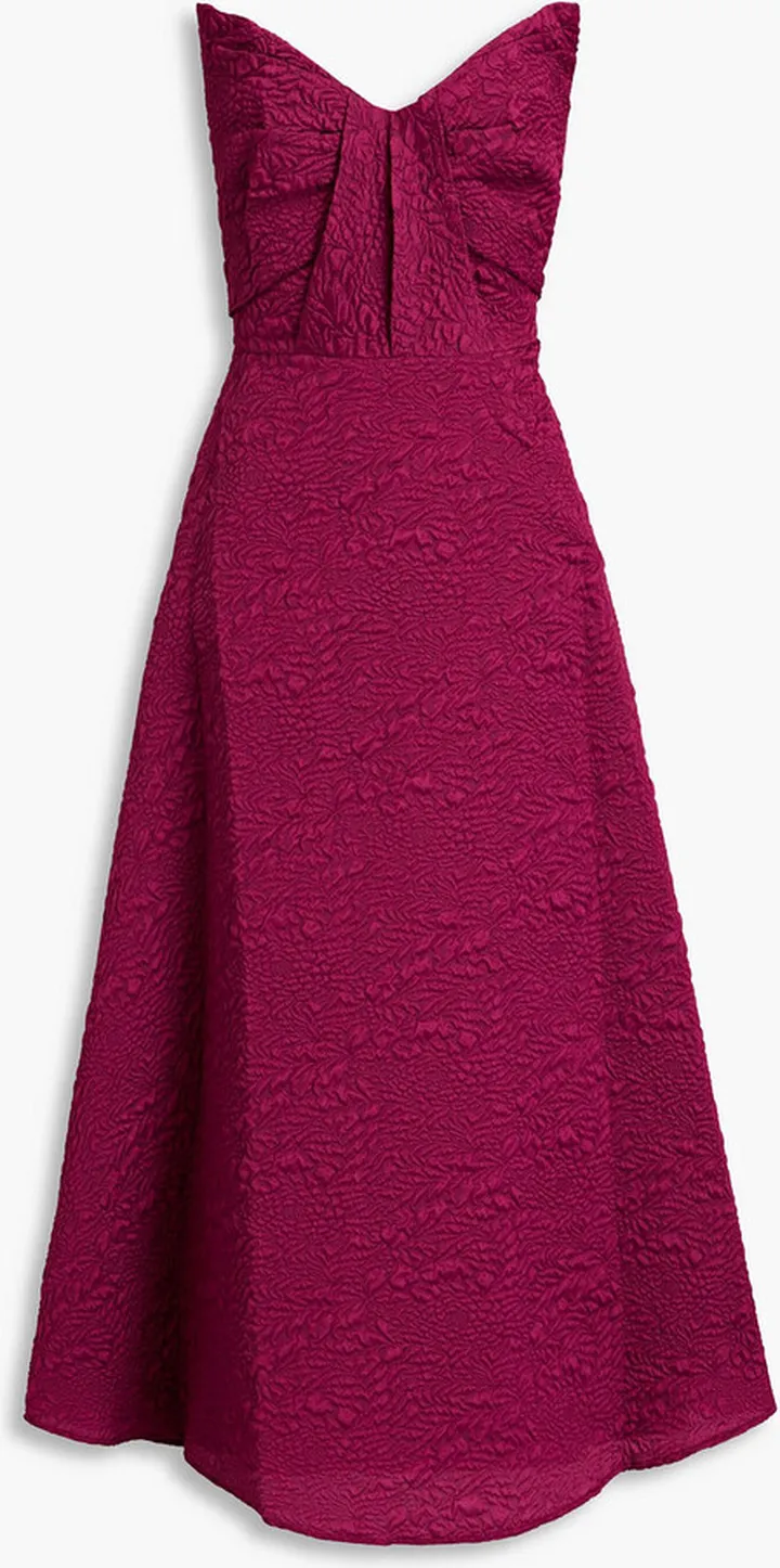 Strapless cloqué-jacquard midi dress
