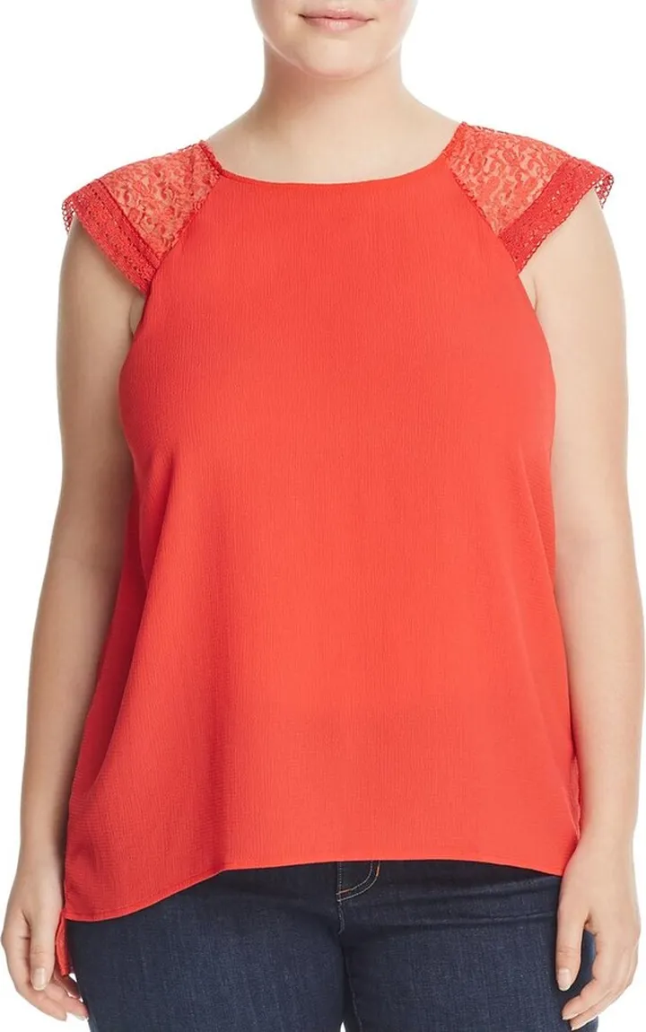 Womens Lace Sleeve Keyhole Back Tunic Top
