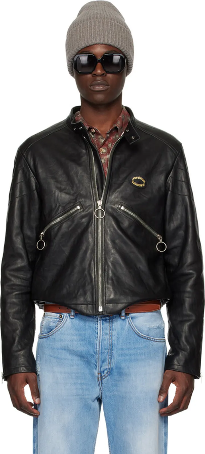 Acne Studios Black Distressed Leather Jacket