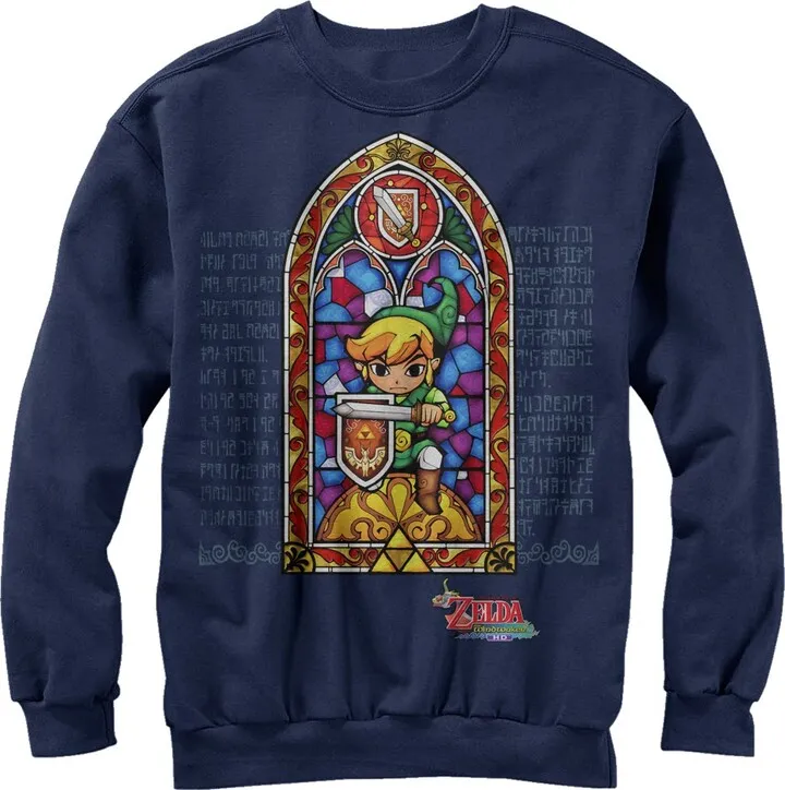 Men's Nintendo Legend of Zelda Stained Glass Sweatshirt - Navy Blue - X Large