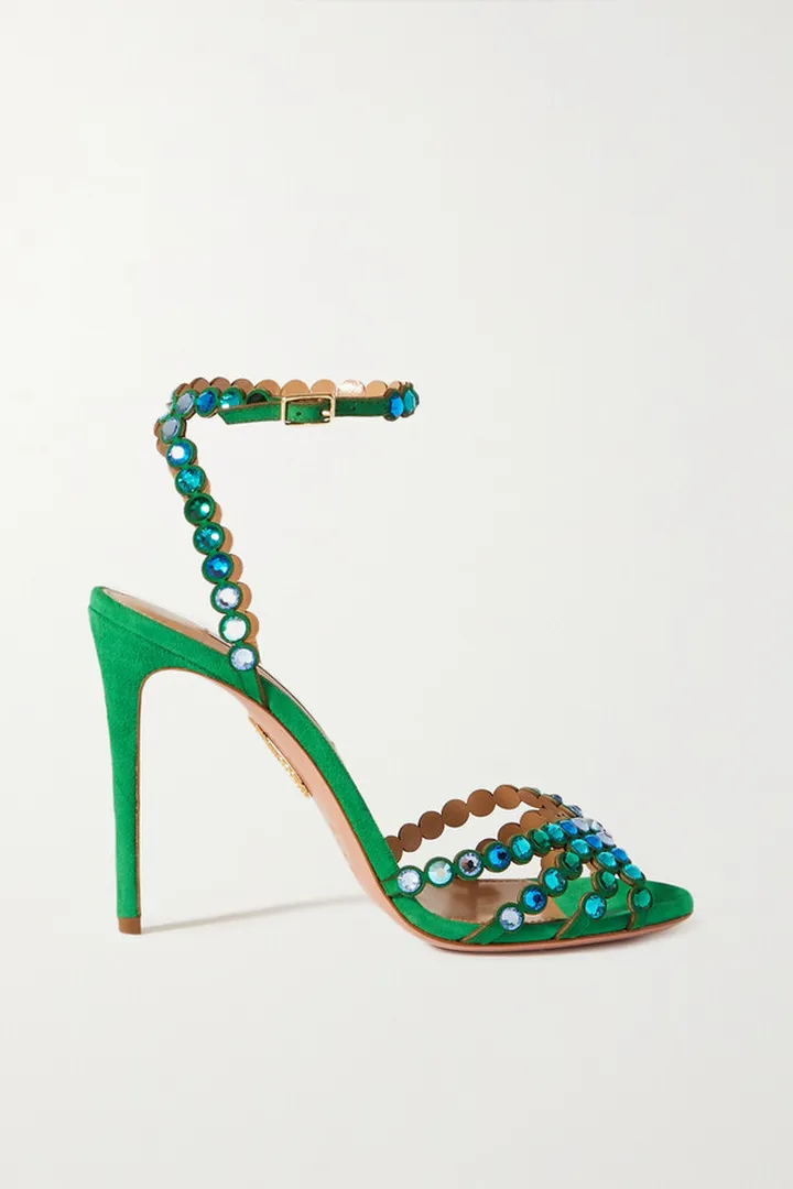 Aquazzura - Tequila 105 Crystal-embellished Suede Sandals - Green