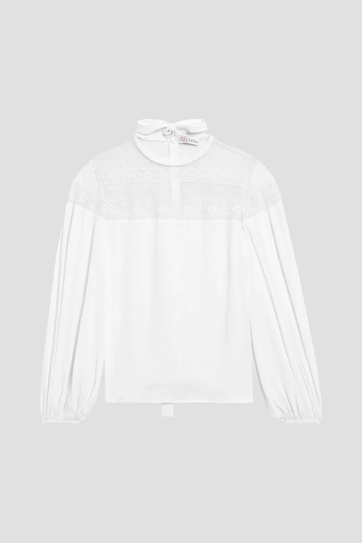 Lace-paneled crepe blouse