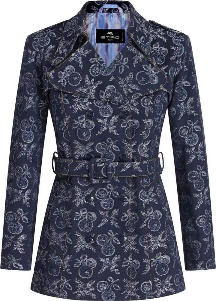 Graphic-Jacquard Double-Breasted Coat