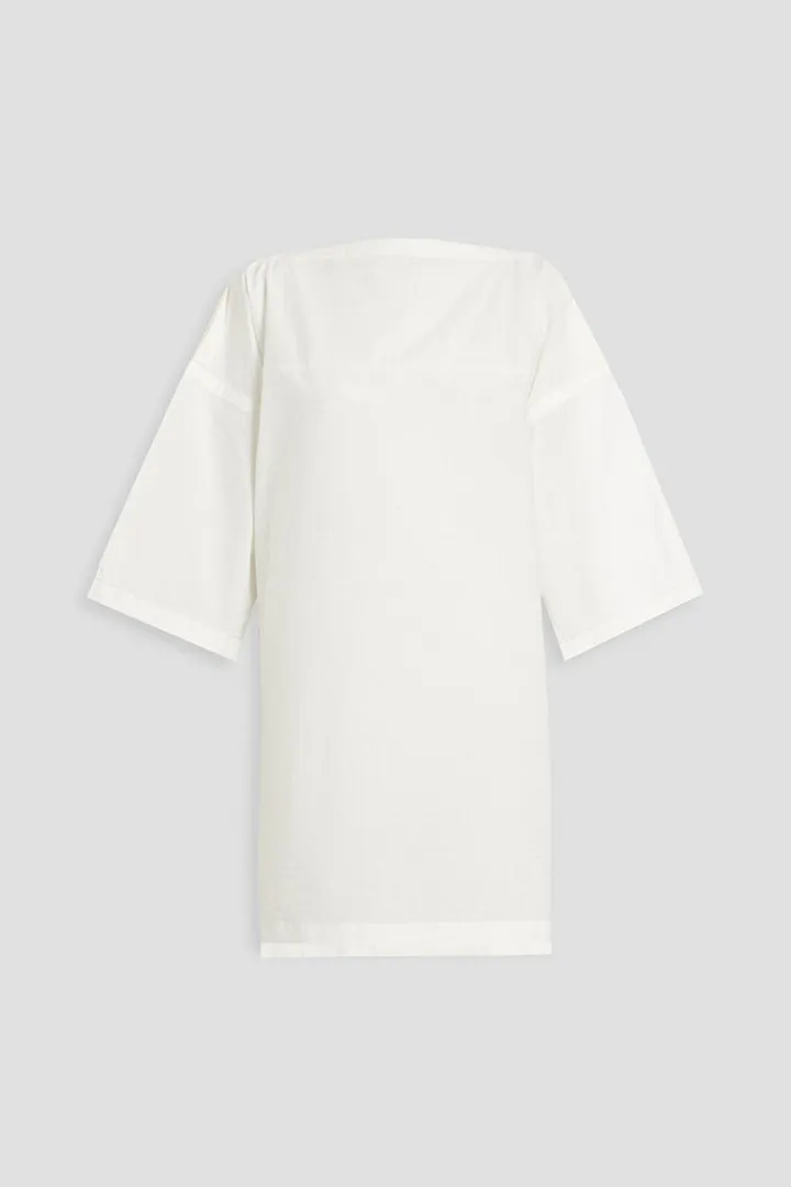 Crochet-trimmed crinkled cotton-blend poplin mini dress