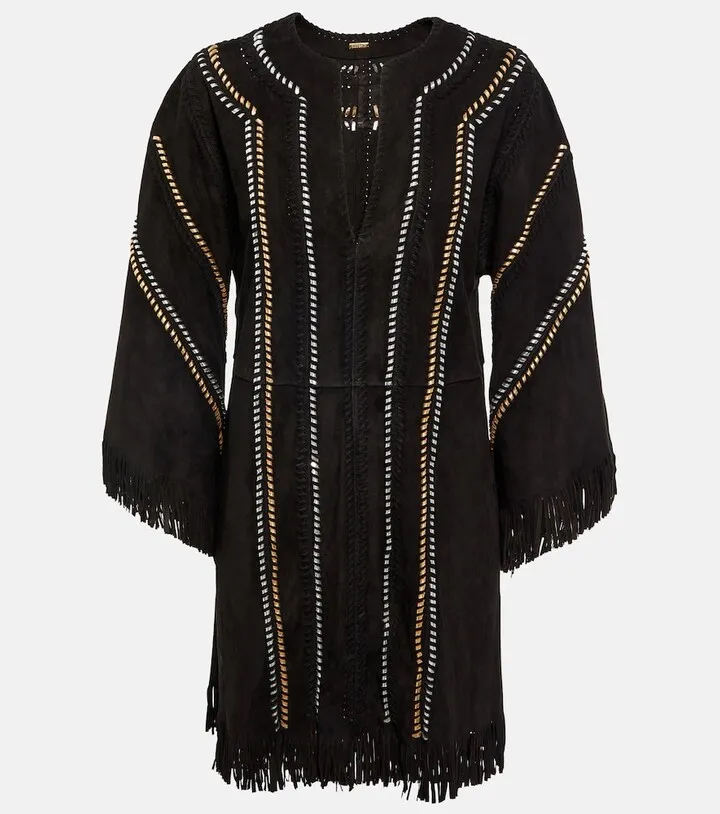 Fringe-trimmed suede tunic