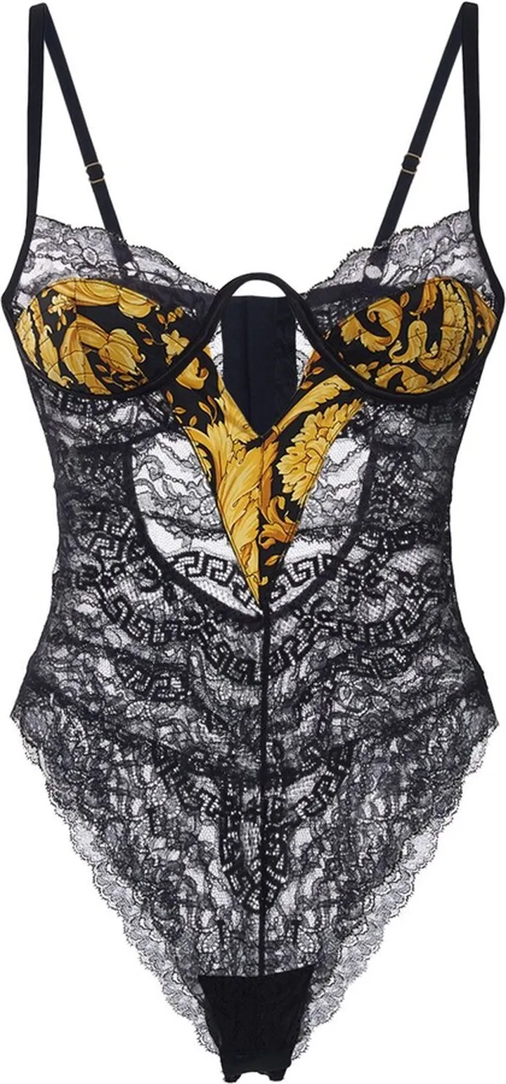 Barocco print & lace bodysuit