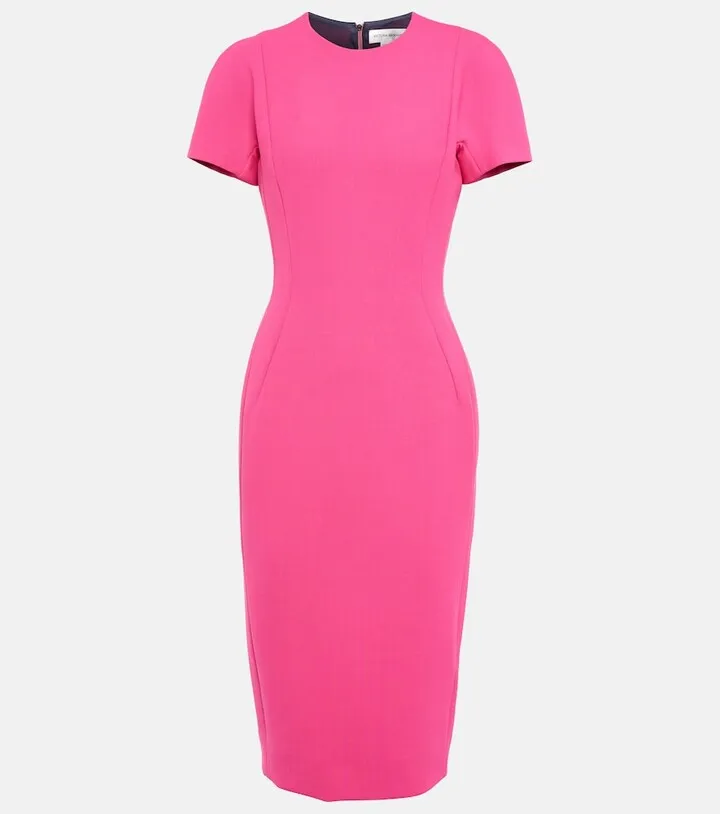 Wool-blend crepe midi dress