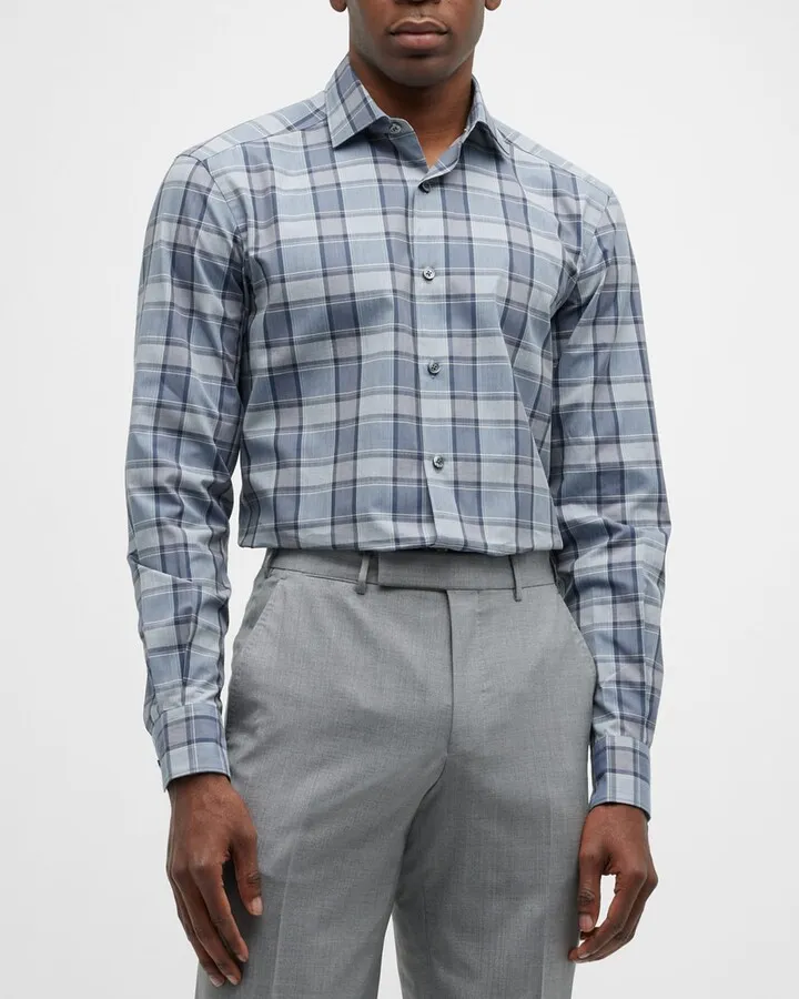 Men's Large Check Cotton Sport Shirt