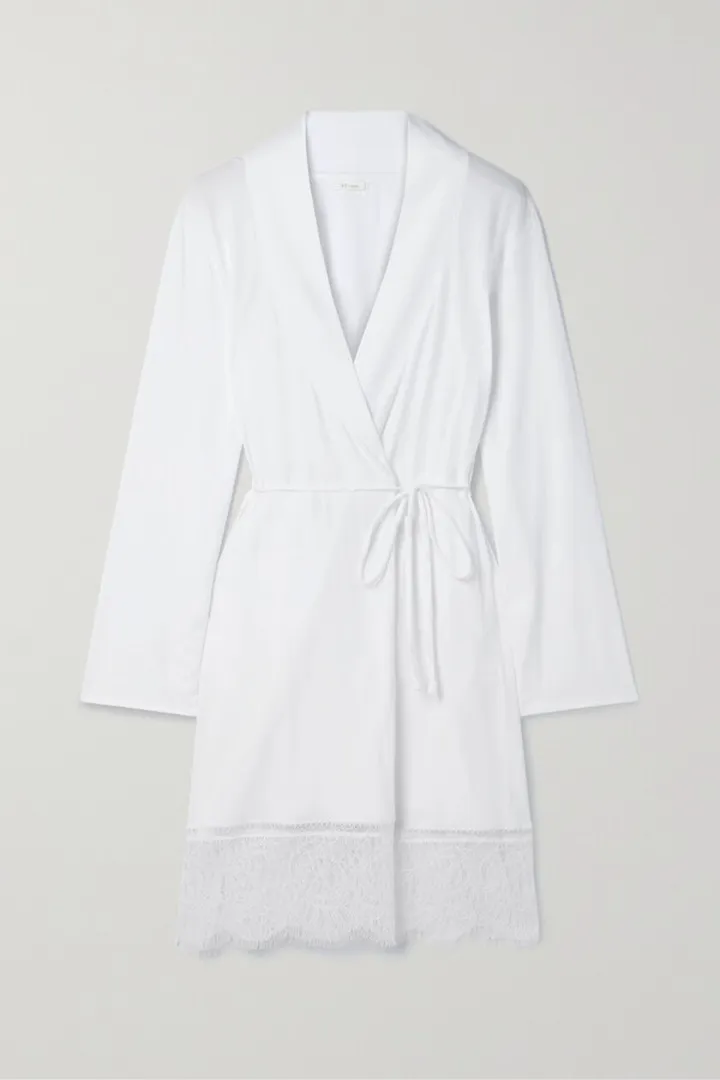 Skin - Maggie Lace-trimmed Pima Cotton-jersey Robe - White