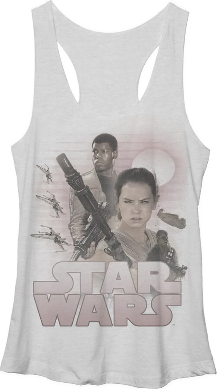 Women's Star Wars The Force Awakens Classic Rey and Finn Racerback Tank Top - White Heather - Large