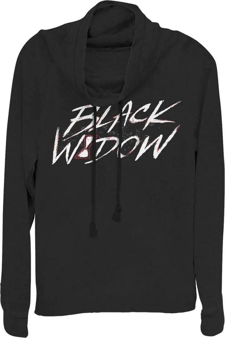 Junior's Marvel Black Widow Chalk Logo Cowl Neck Sweatshirt - Black - X Small