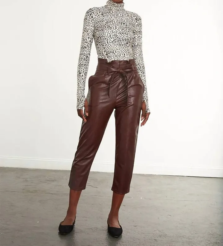 Faux Leather Paperbag Pants in Oxblood