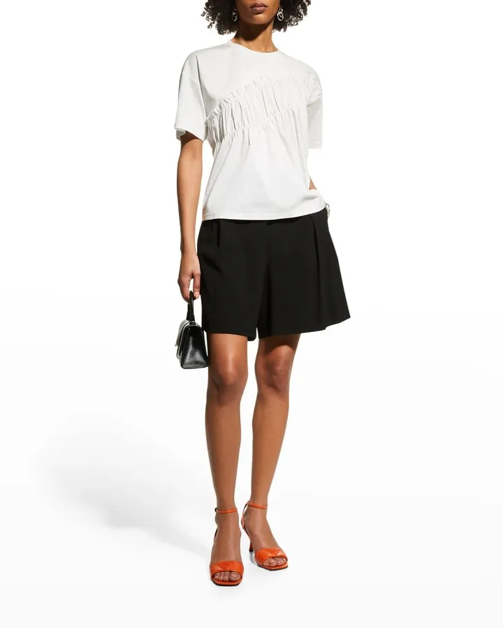 Shirred Ruffle-Trim T-Shirt