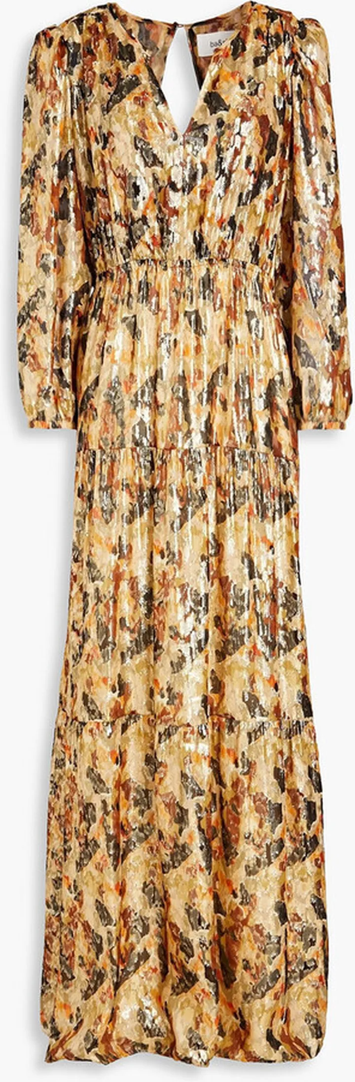 Gullian cutout metallic fil coupé silk-blend chiffon maxi dress