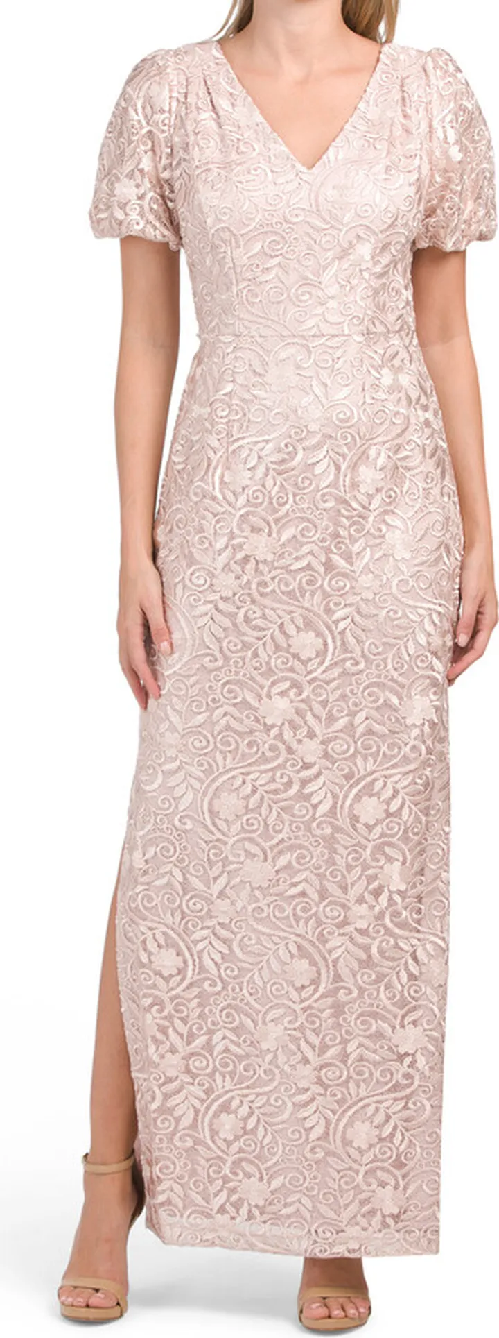 River Puff Sleeve Lace Column Gown