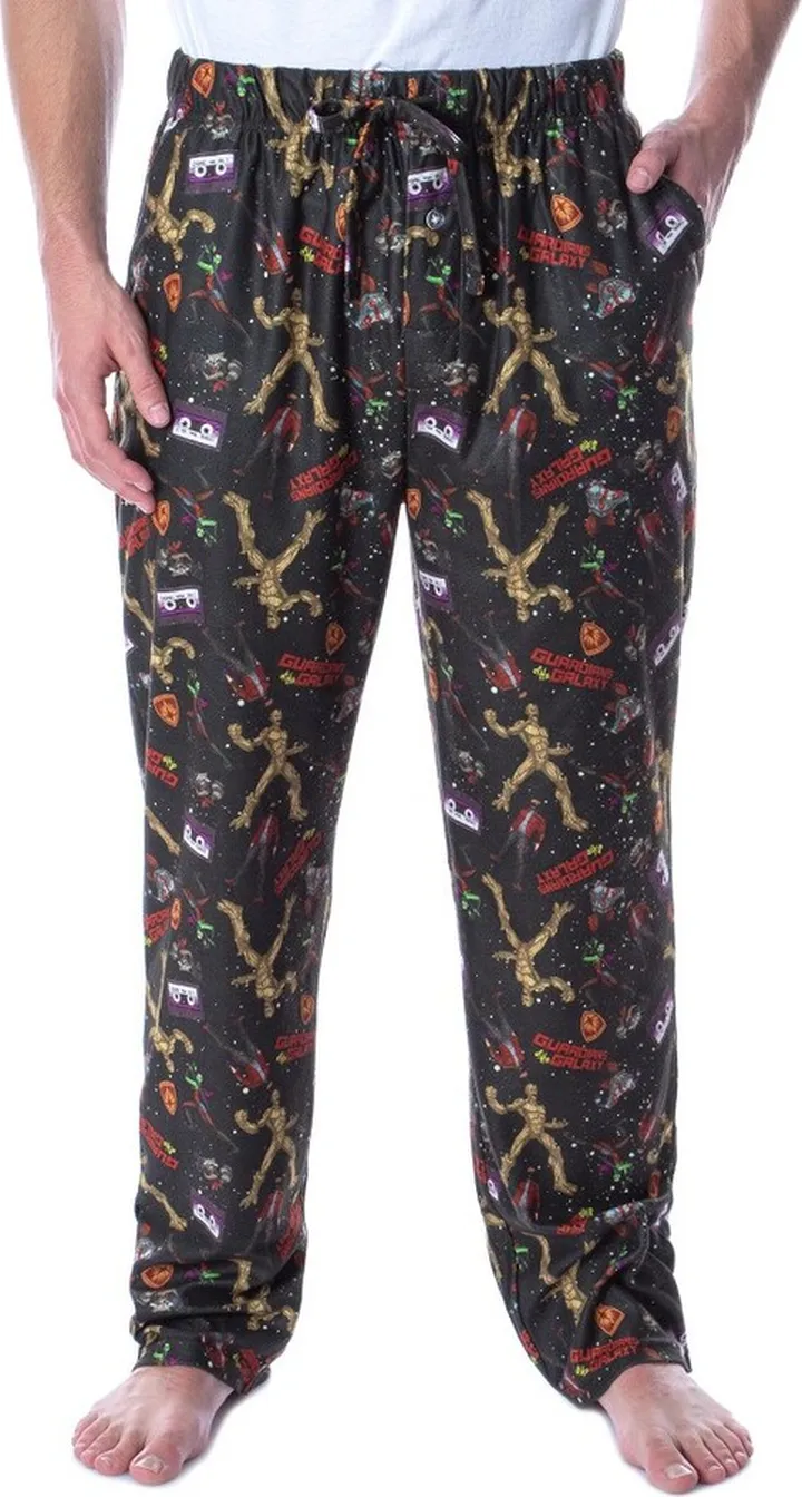 Marvel Men's Guardians Of The Galaxy Mix Tape and Characters Pajama Pants (LG) Black