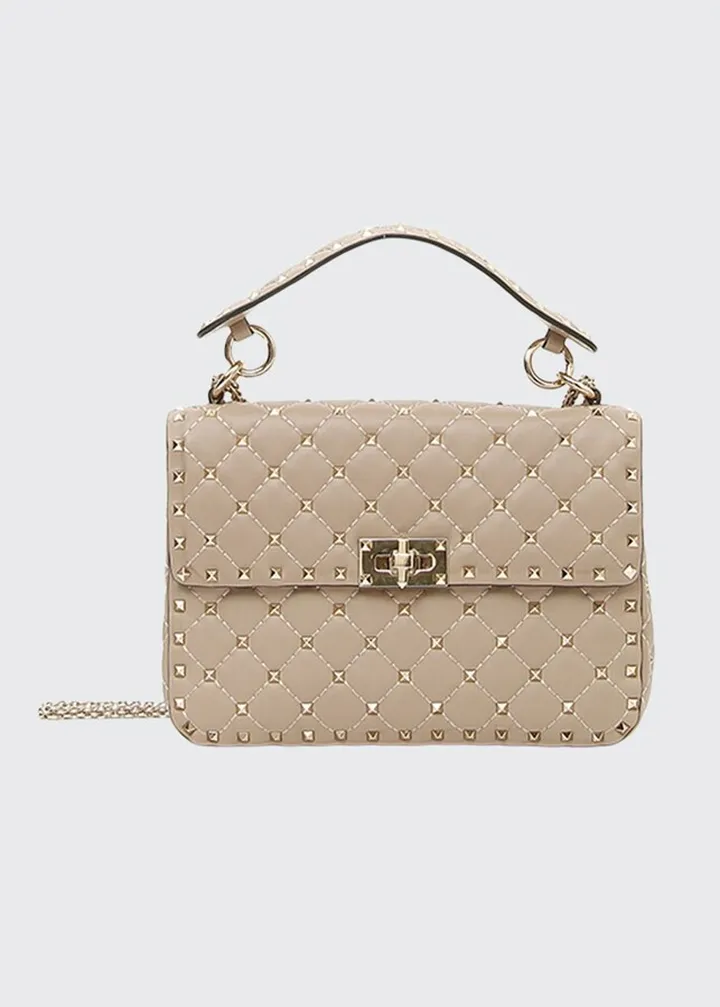 Rockstud Spike Medium Quilted Top-Handle Bag